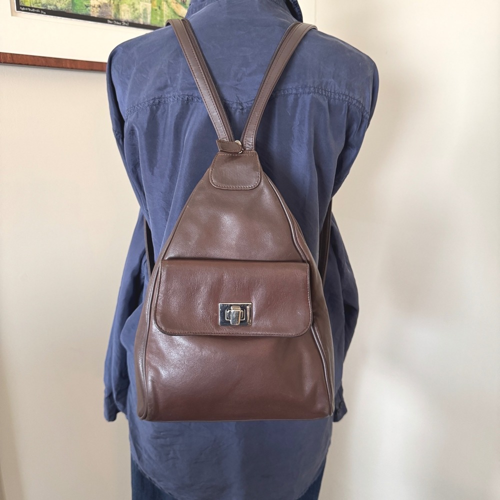 Vintage Charter Club Brown Sling Backpack Purse Turn Lock Y2K